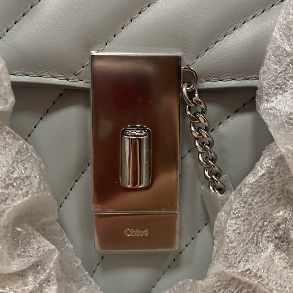 CHLOE MINI DREW CALF LEATHER CROSSBODY W/SILVER TONE JEWELRY CHAIN IN AIRY GREY - Picture 6 of 16